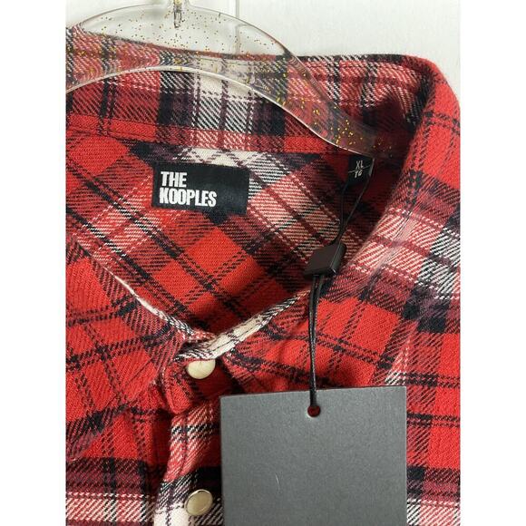 The Kooples Men's Red Checked Classic Wide Fit Over Shirt NWT Size XL - Picture 5 of 10
